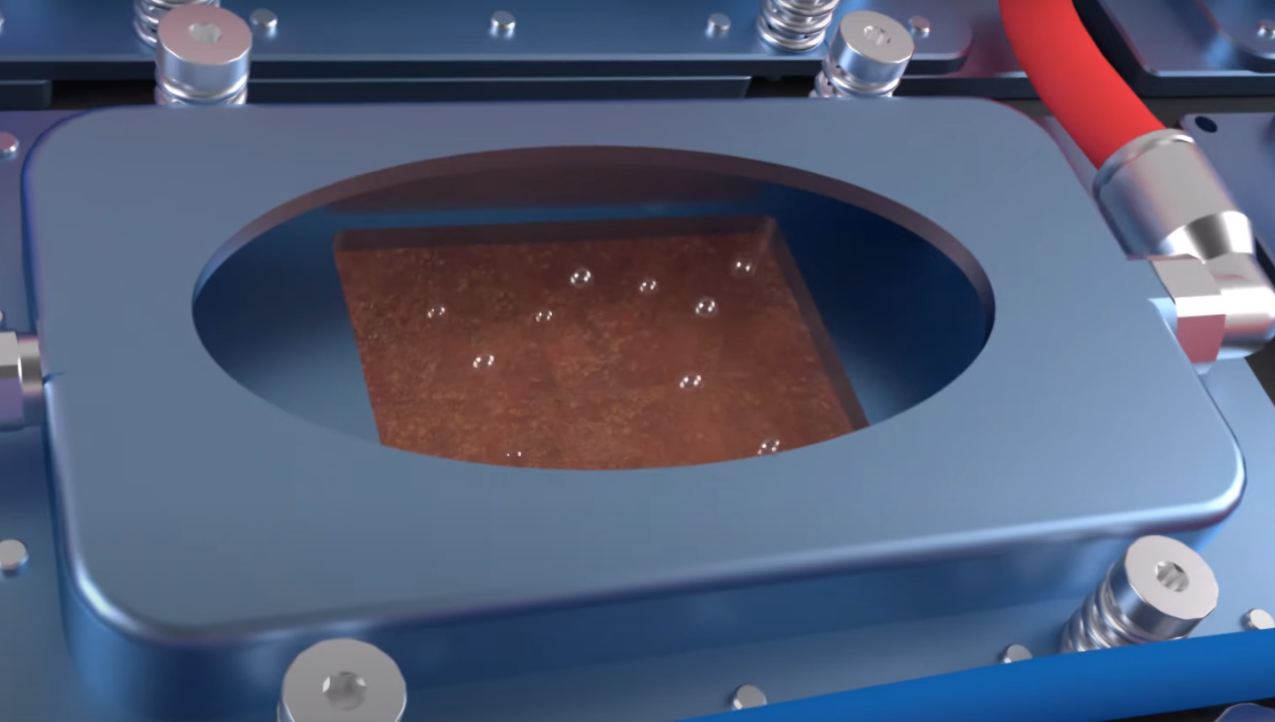 Esquema de sistema de refrigeración de ZutaCore, tecnología israelí que enfría chips informáticos mediante evaporación sin agua para reducir el consumo energético en centros de datos.
